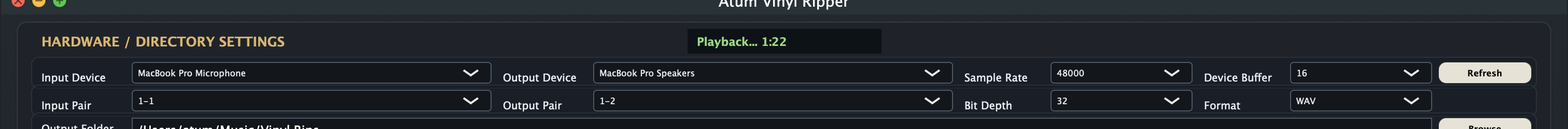 Hardware and directory settings in Atum Vinyl Ripper