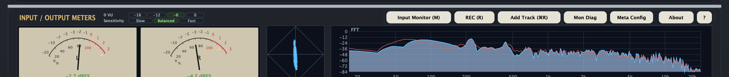 Input and output meters in VU mode